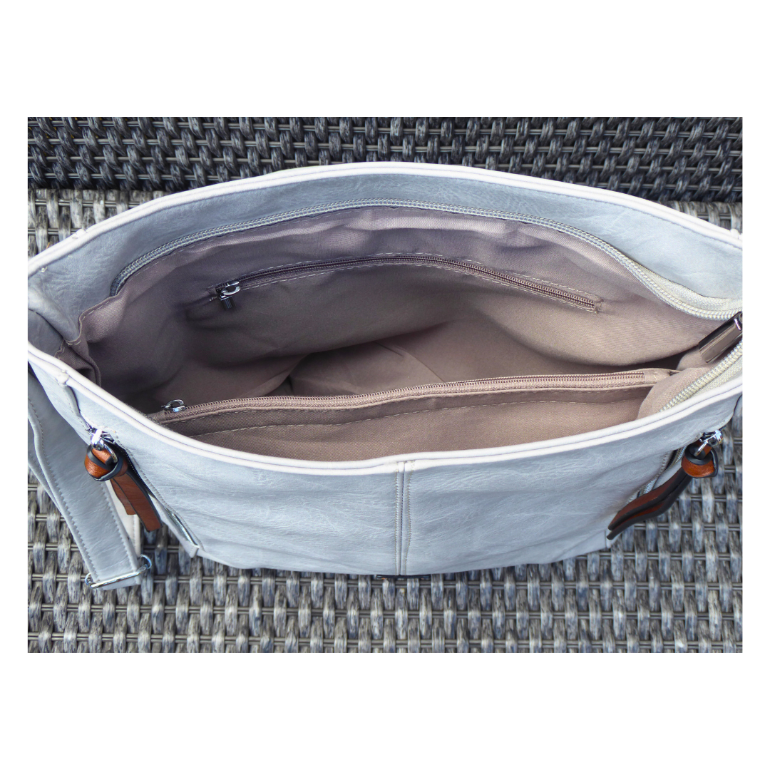 Grey Two Side Zipper Crossbody Shoulder Bag - inside view