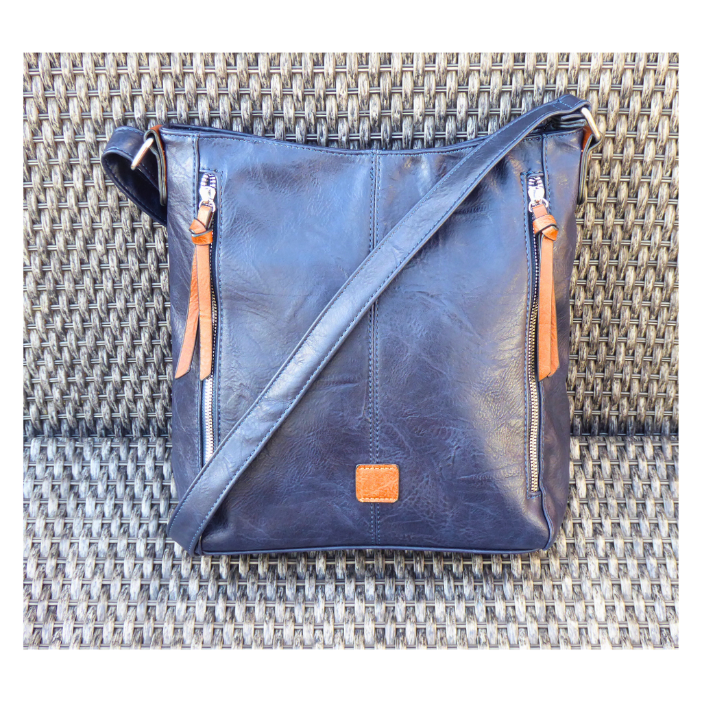 Navy Two Side Zipper Crossbody Shoulder Bag