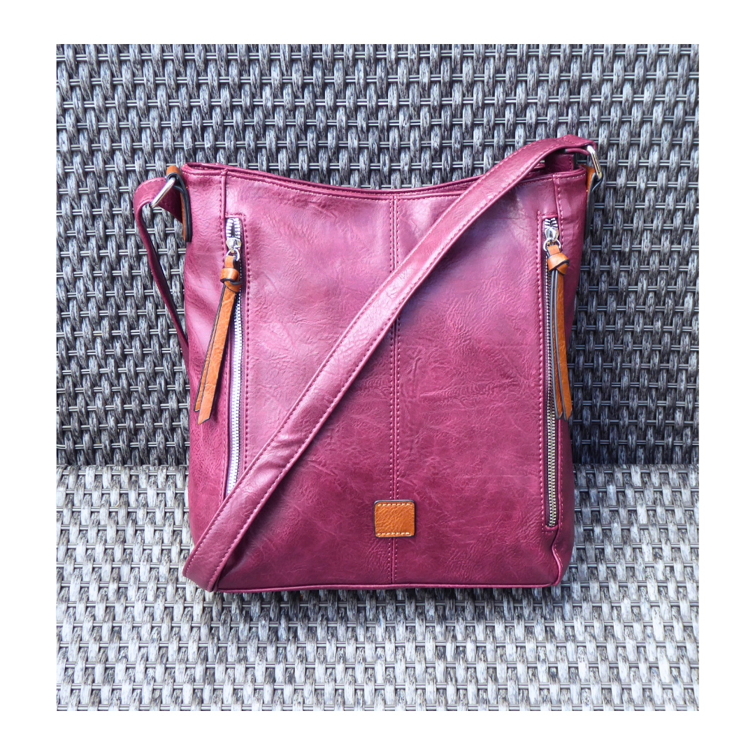 Two Side Zipper Crossbody Shoulder Bag — Wine