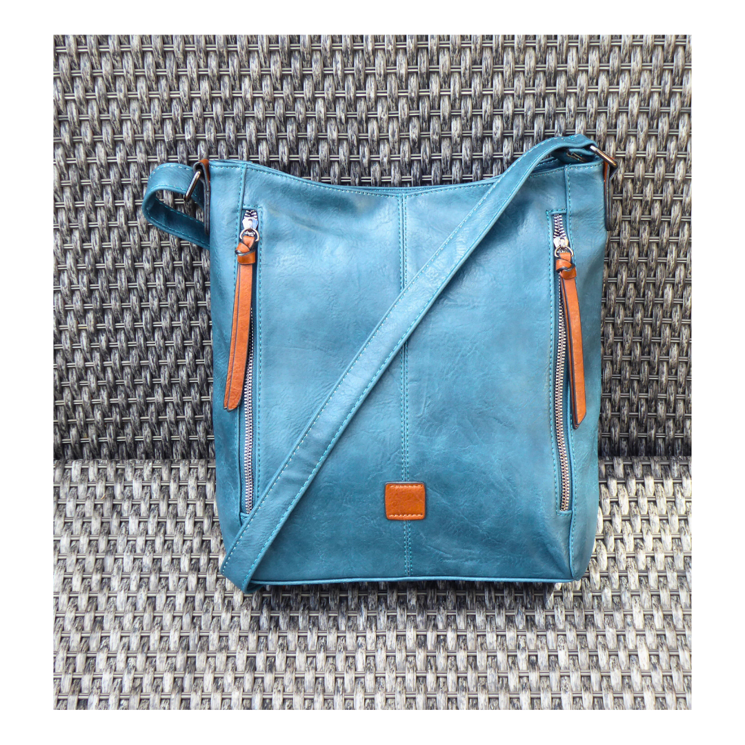Two Side Zipper Crossbody Shoulder Bag — Teal