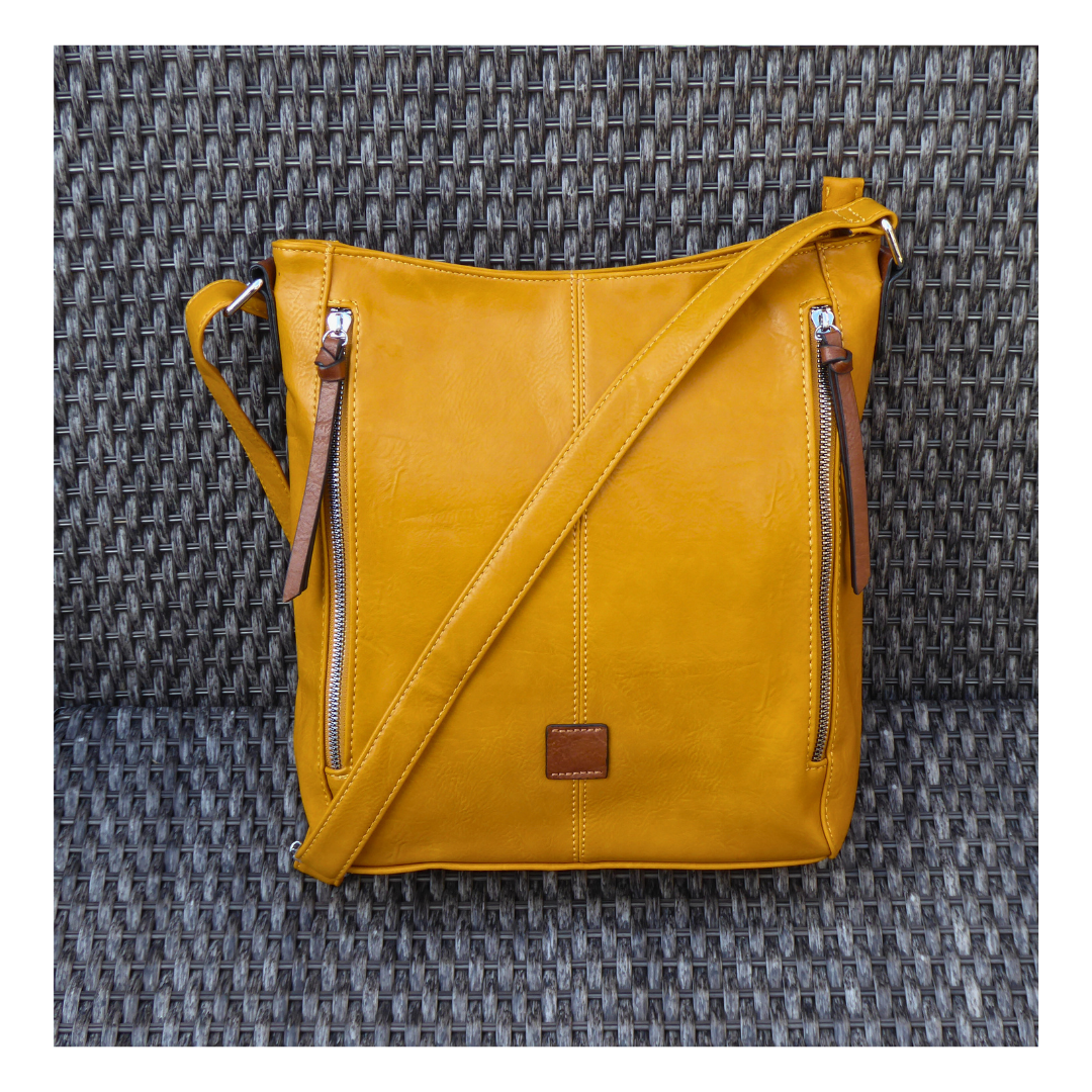 Two Side Zipper Crossbody Shoulder Bag — Yellow