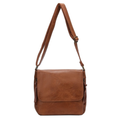 Leather-look vegan crossbody and shoulder bag in brown with brass hardware and twin side zip pockets