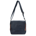 Leather-look vegan crossbody and shoulder bag in navy with brass hardware and twin side zip pockets