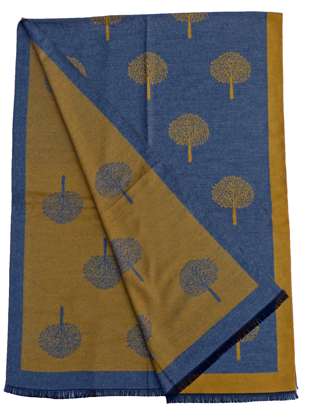 Tree Of Life Mulberry Design Stripe Long Scarf Shawl Soft Touch CASHMERE — Grey/Yellow no stripe
