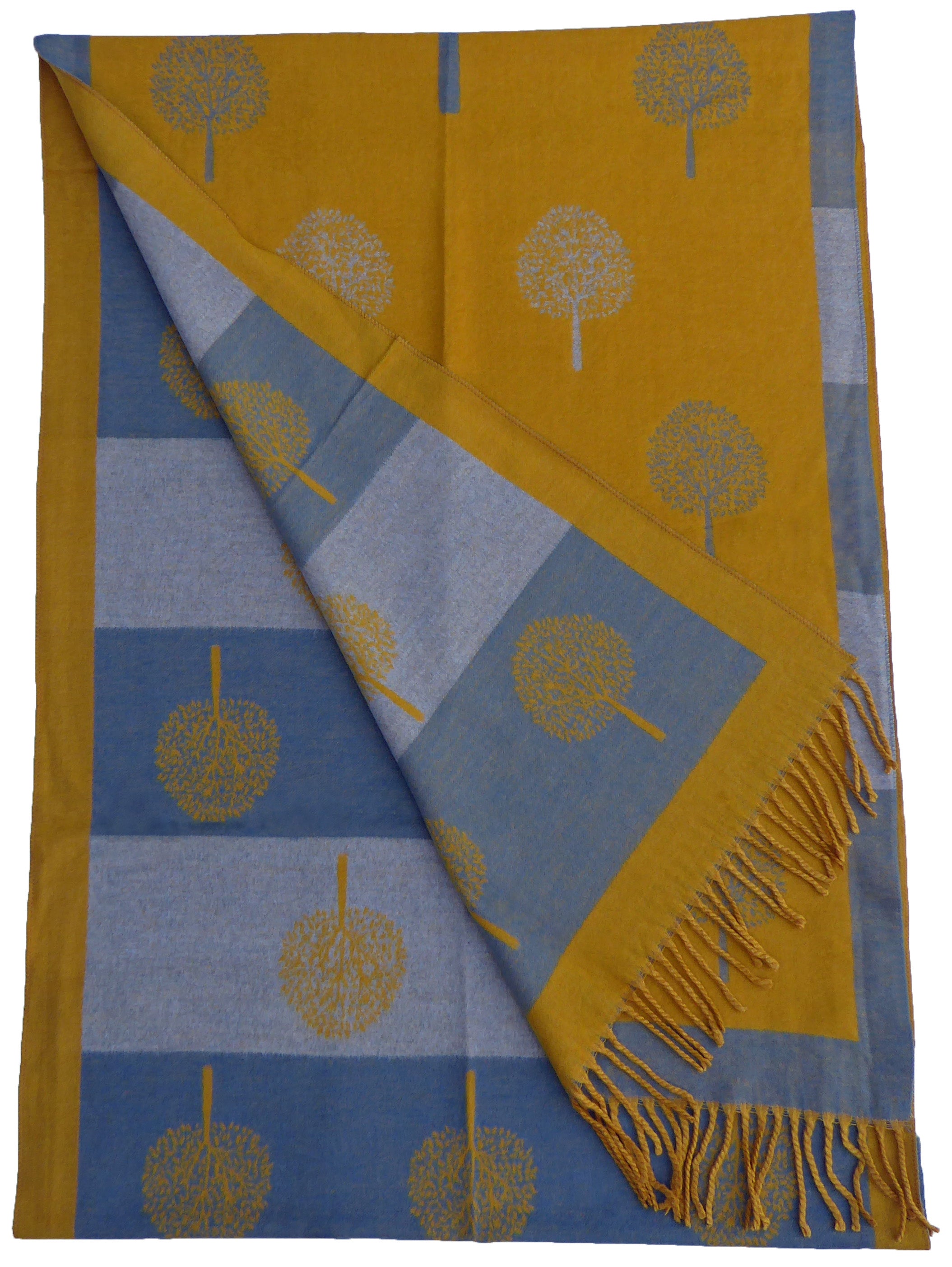 Tree Of Life Mulberry Design Stripe Long Scarf Shawl Soft Touch CASHMERE — Yellow Multi
