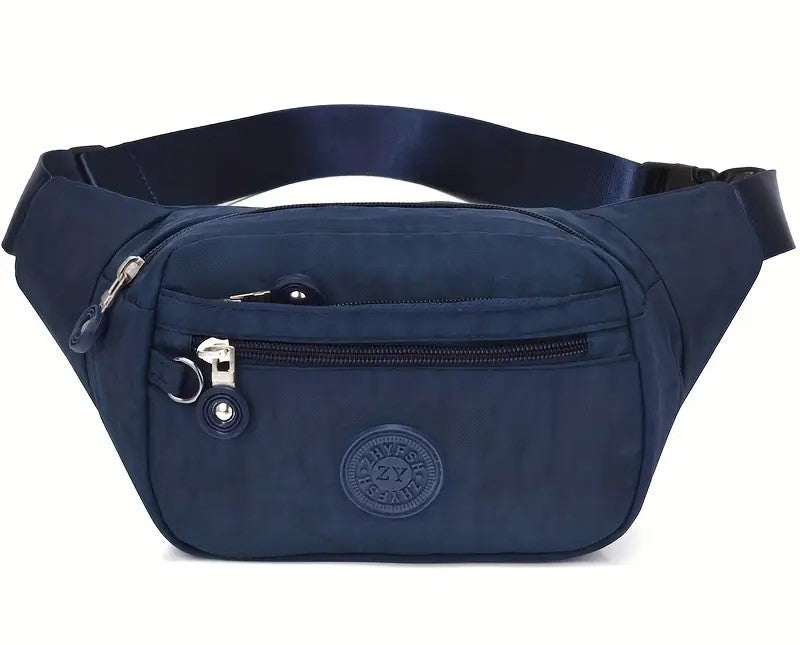 Bumbag Waist Hip Bag 5 Zip Lightweight Travel Nylon - Holidays, Everyday, Travel, Festivals — Blue
