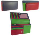 Womens Matinee Flapover Purse - 10 card slots Multicolour Real Leather