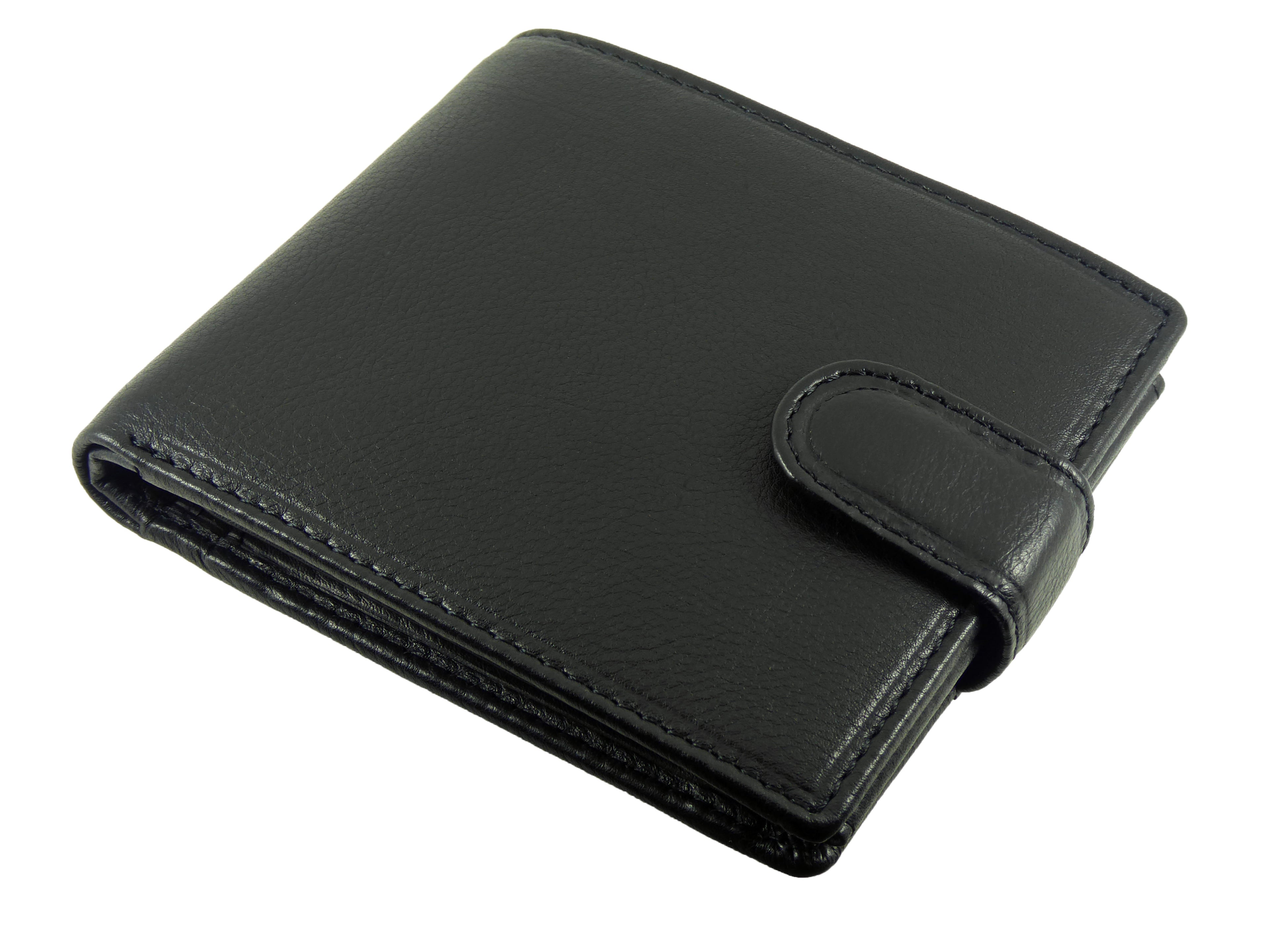 Leather Wallet 7 Card Slots, 2 Note Sections, Coin Pocket RFID Black — detail view