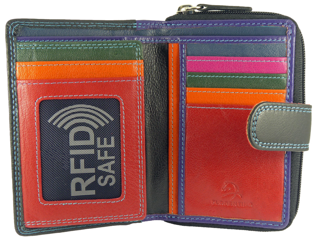 Multicoloured RFID Coin Purse  9 Card Slots Real Leather — side view