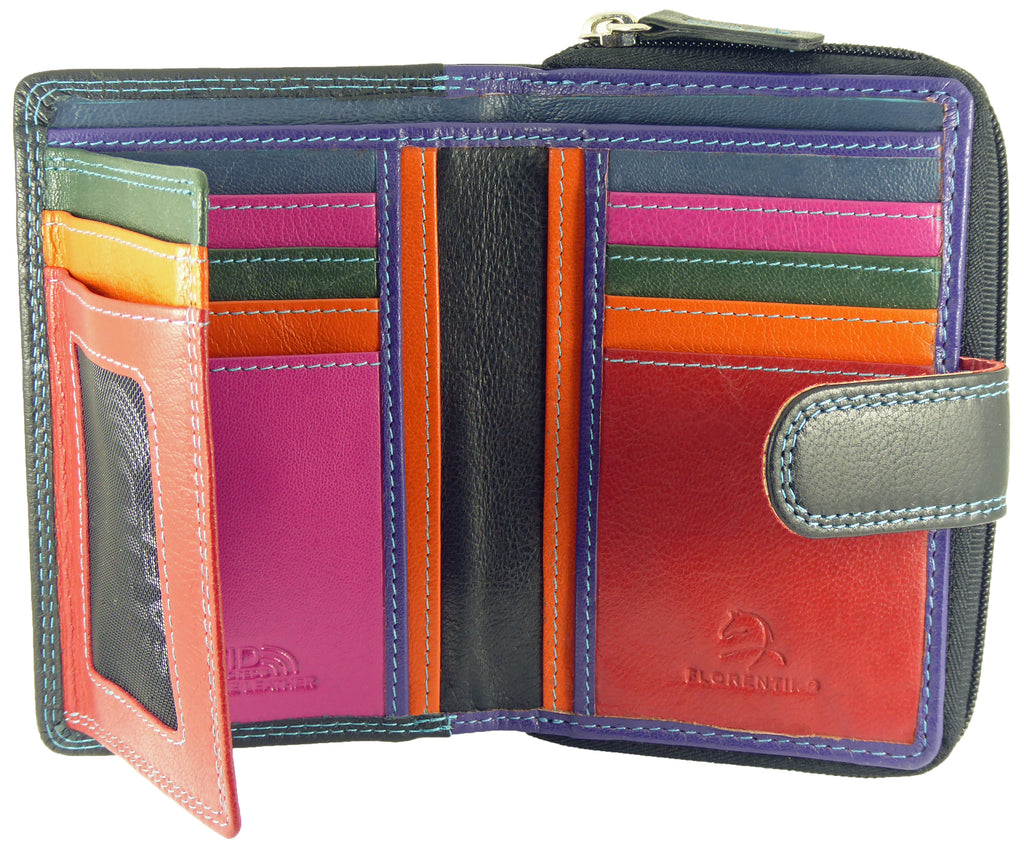Multicoloured RFID Coin Purse  9 Card Slots Real Leather