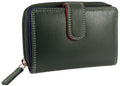 Multicoloured real leather RFID purse in Green Multi - closed front view