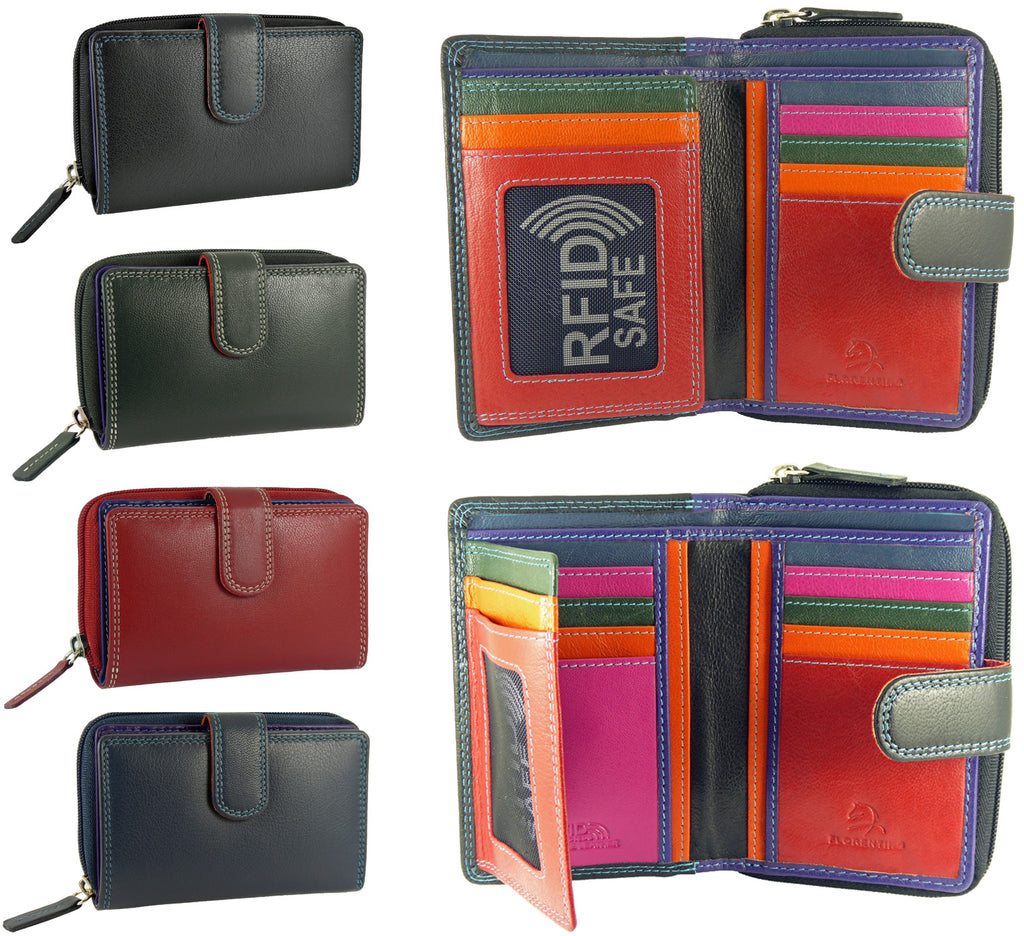 Multicoloured RFID Coin Purse  9 Card Slots Real Leather — detail view