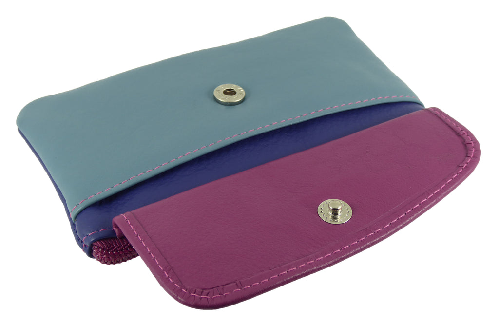 Small Card Holder Coin Zip Purse with Front Flap Leather — interior view
