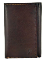 Mens Oiled Brown Leather Trifold Wallet 9 card slots