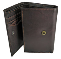 Mens Oiled Brown Leather Trifold Wallet 9 card slots