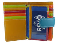 Womens Multi Coloured Real Leather RFID Purse for 13 Cards