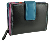 Womens Compact Multi Coloured Purse Wallet Real Leather