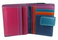 Womens Compact Multi Coloured Purse Wallet Real Leather