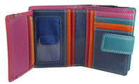 Womens Compact Multi Coloured Purse Wallet Real Leather