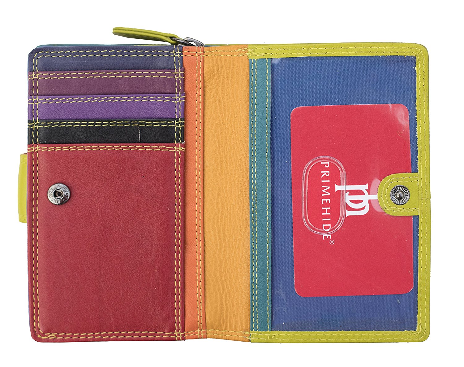 Womens Multi Coloured Real Leather RFID Purse for 10 Cards