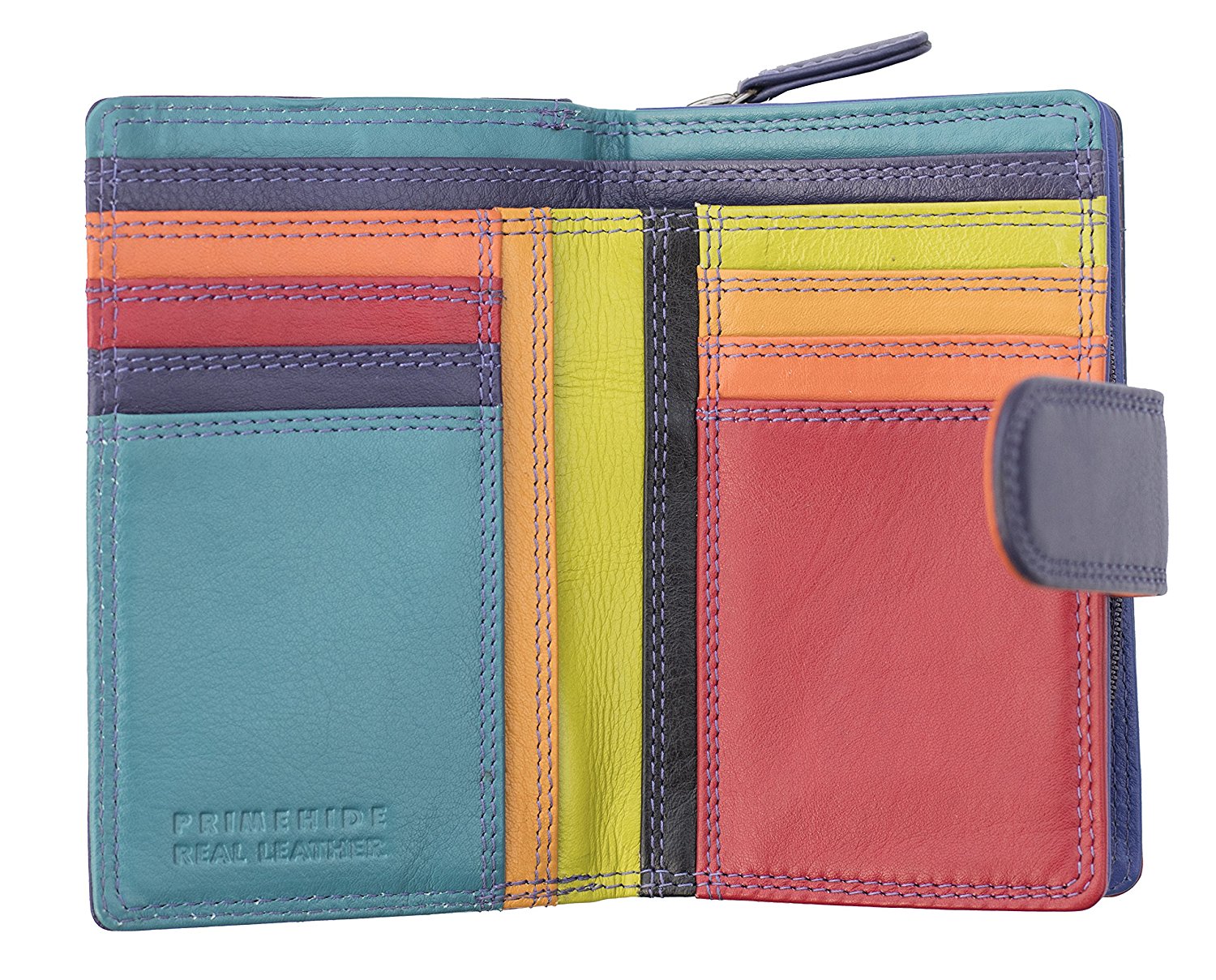 Womens Multi Coloured Real Leather RFID Purse for 10 Cards