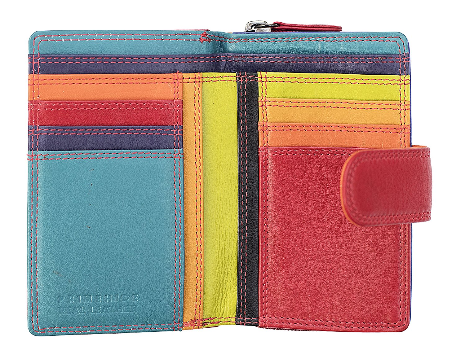 Womens Multi Coloured Real Leather RFID Purse for 10 Cards