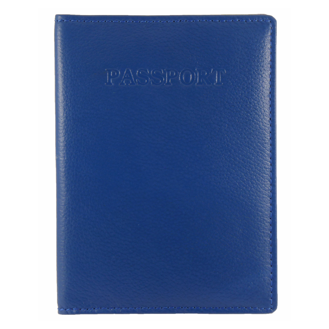 Travel Passport Holder Protector Cover Real Leather — Blue