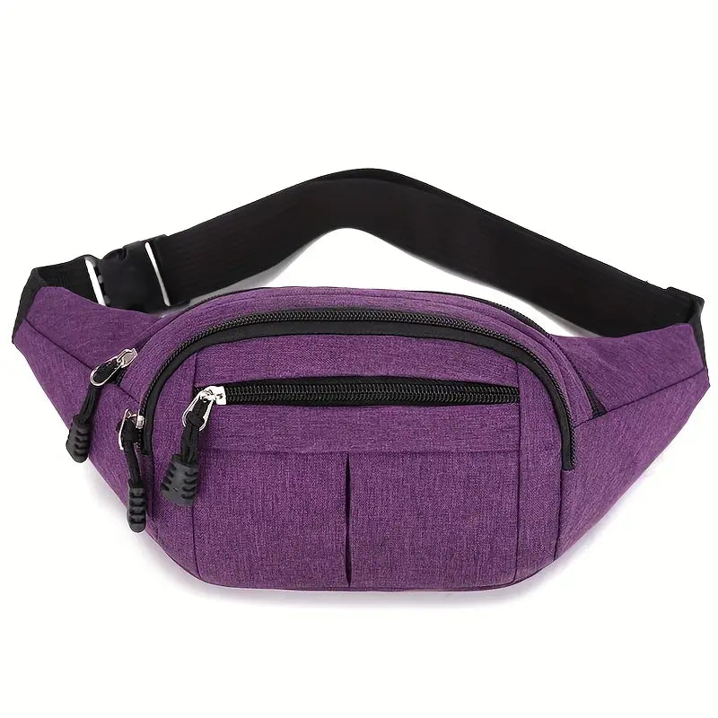 Canvas Bumbag Waist Hip Bag 4 Zip  - Holidays, Everyday, Travel Use, Festivals — Purple