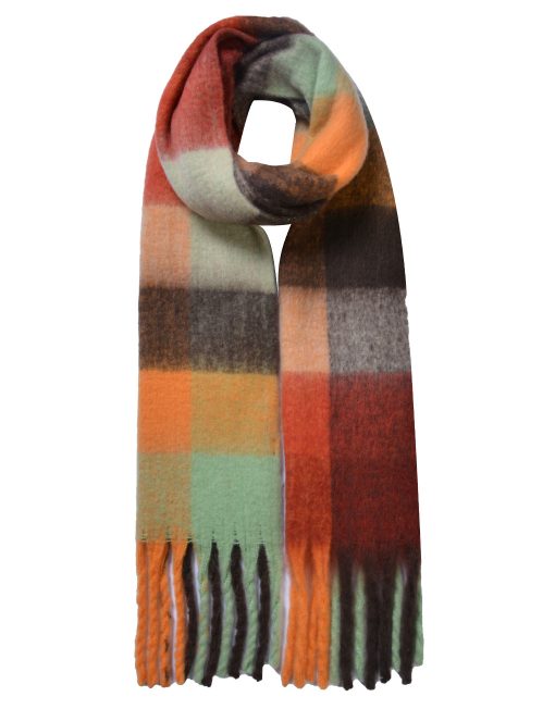 Large Thick Fluffy Blanket Scarf Shawl Chunky Oversized Checked Winter — Orange/Green