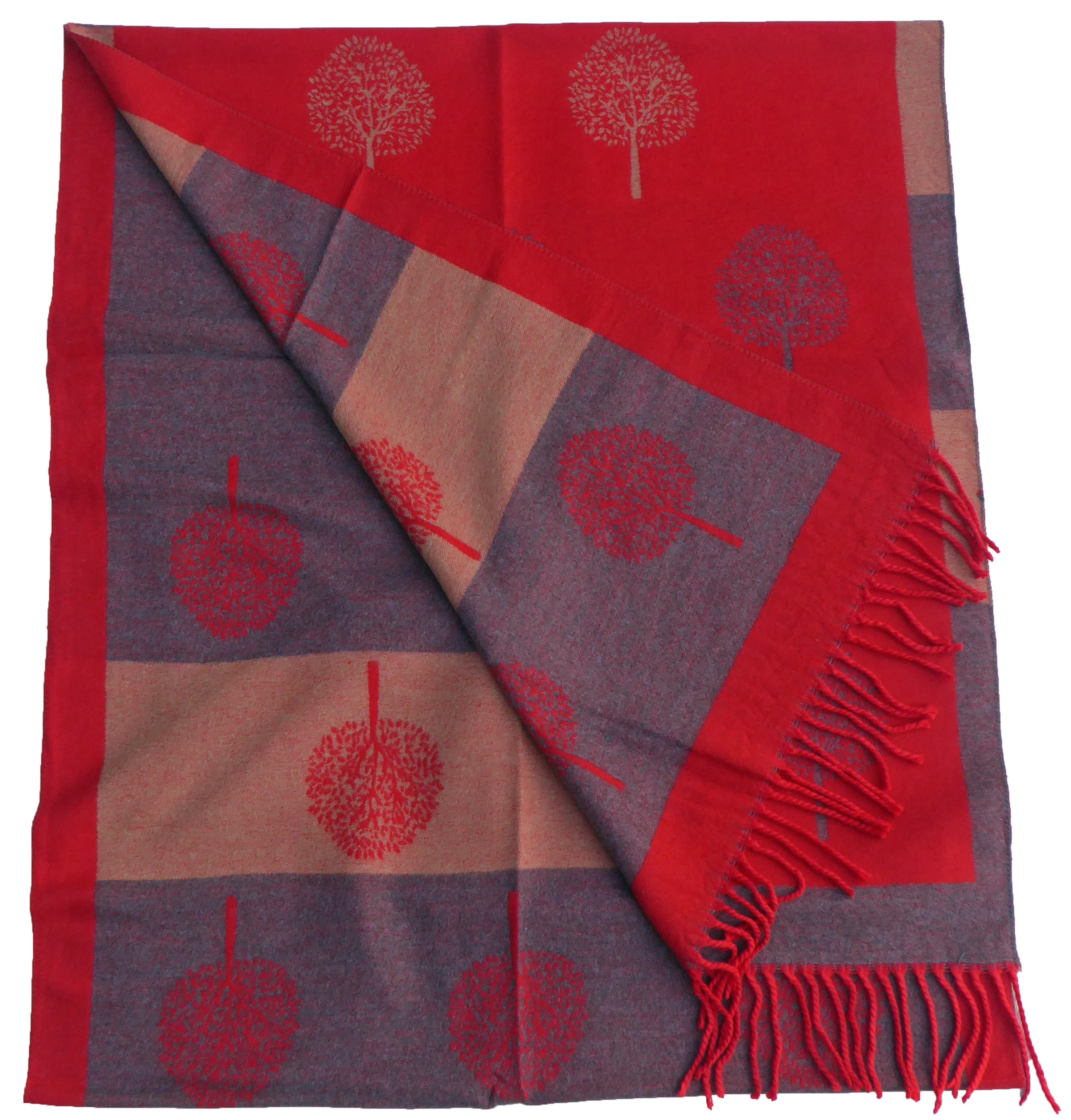 Tree Of Life Mulberry Design Stripe Long Scarf Shawl Soft Touch CASHMERE — Red Multi