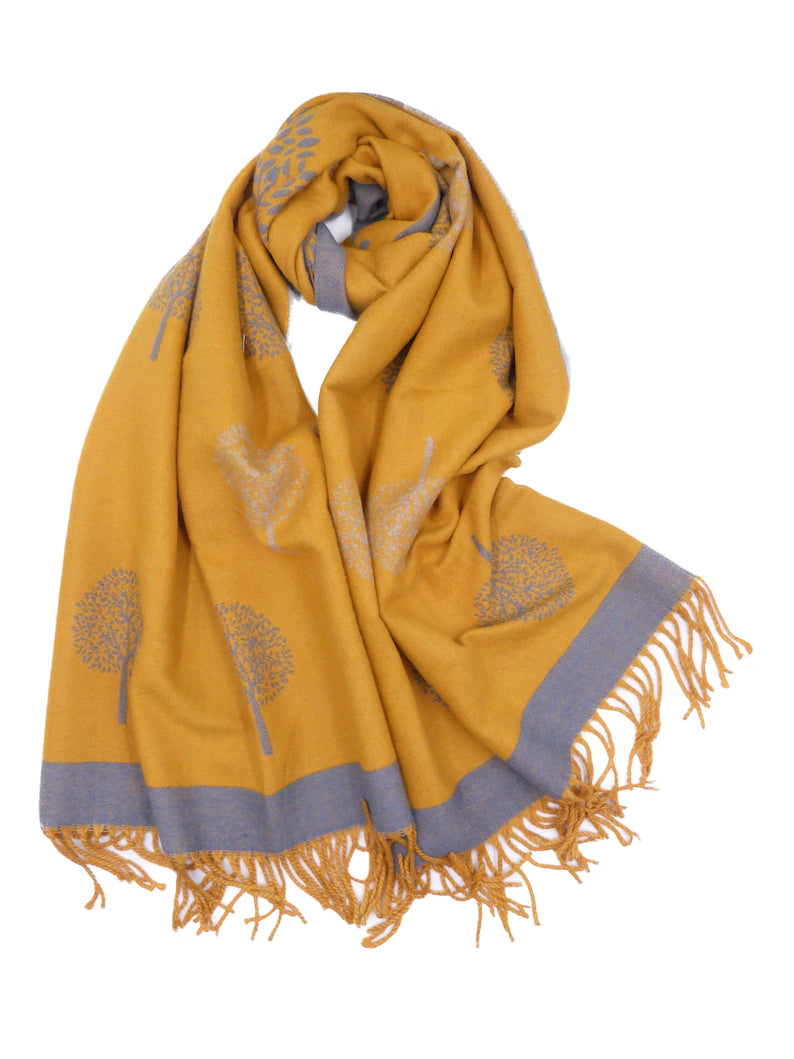 Tree Of Life Mulberry Design Stripe Long Scarf Shawl Soft Touch CASHMERE — side view