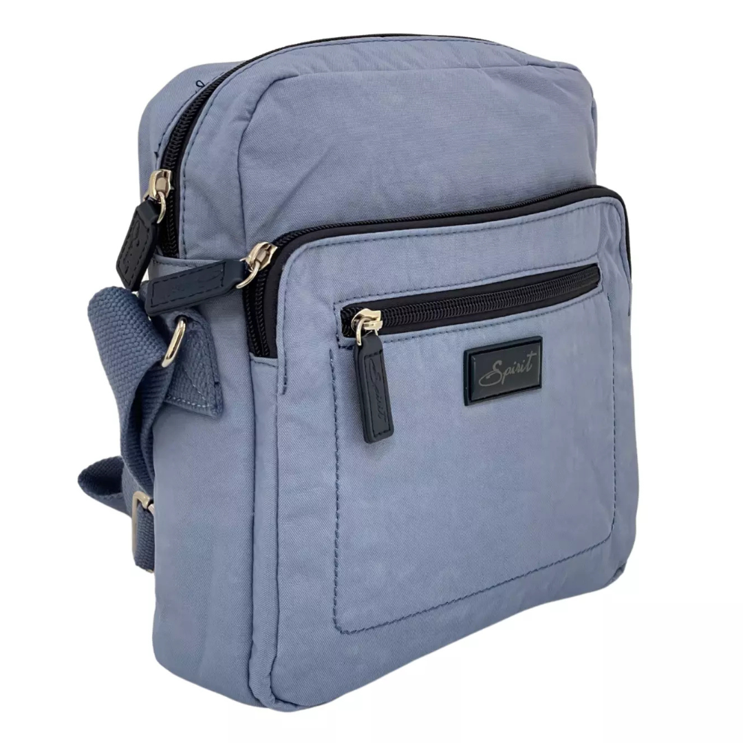 Spirit Three Section Crossbody Bag Lightweight Bag — Light Blue/Navy