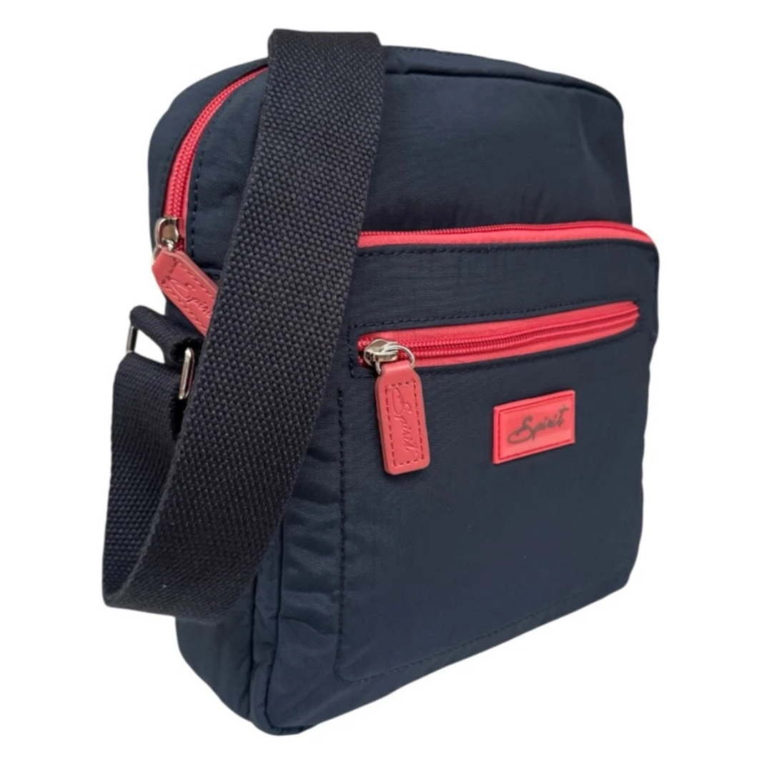 Spirit Three Section Crossbody Bag Lightweight Bag — Navy/Coral