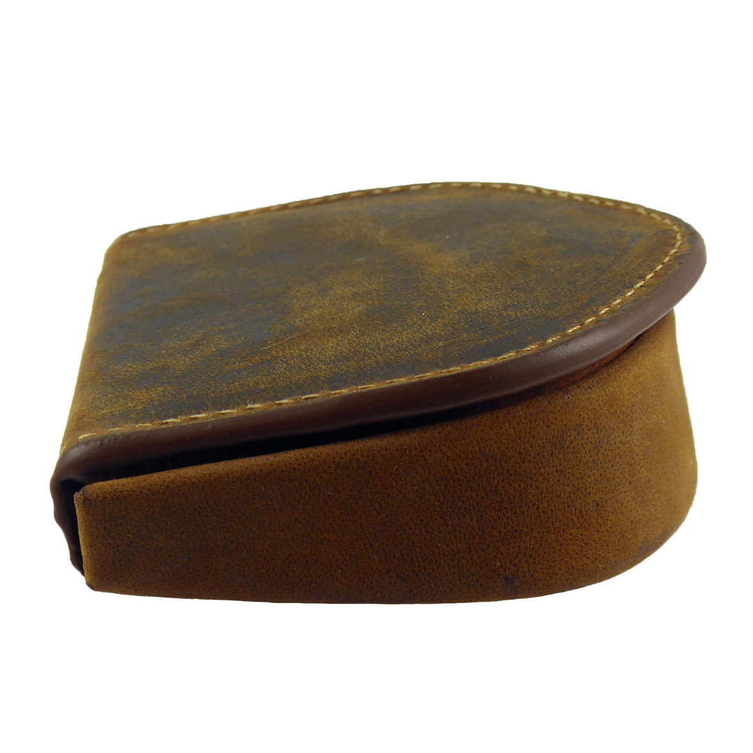 Premium Leather Coin Horseshoe Tray Purse Wallet Boxed - VISCONTI tan colour closed