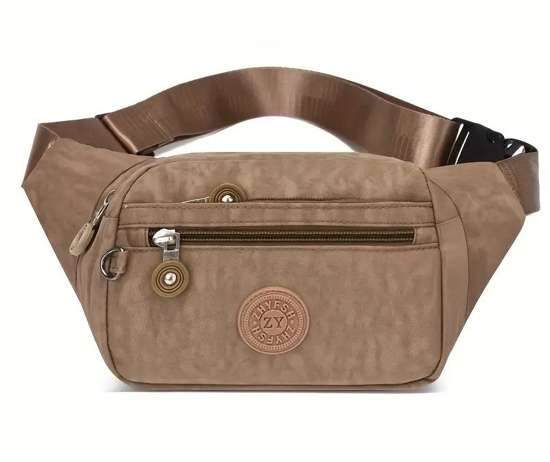 Bumbag Waist Hip Bag 5 Zip Lightweight Travel Nylon - Holidays, Everyday, Travel, Festivals — Khaki