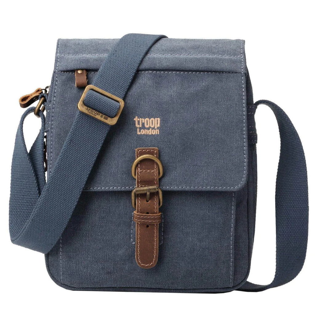 Troop London Strong Canvas Cross body Bag with Front Buckle — Blue