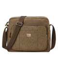 Brown Troop London Large Canvas Cross-body Bag - A4 Size & Brass Hardware with a brown adjustable shoulder strap, and a small tan 'troop London' logo on the front pocket, shown against a plain white background.
