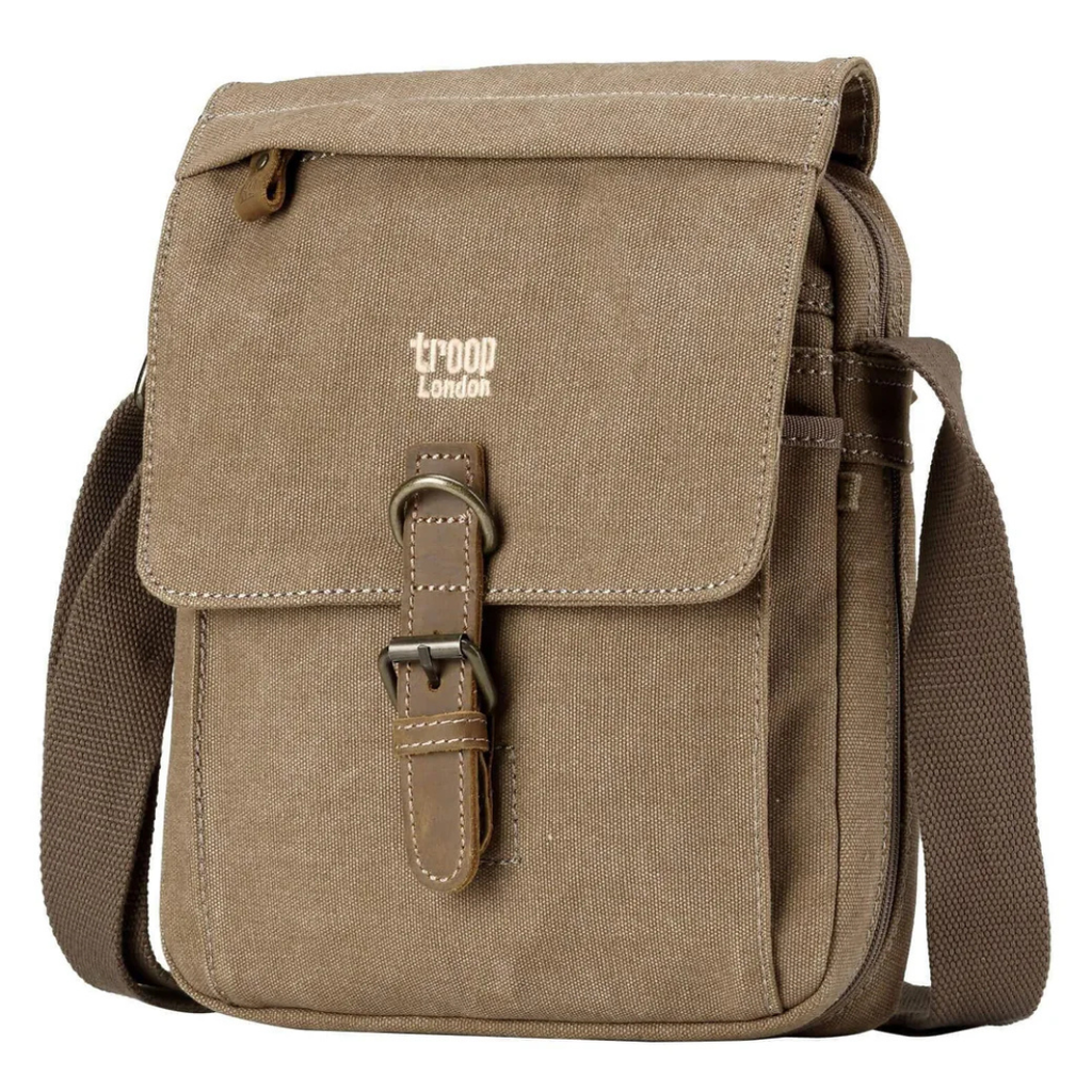 Troop London Strong Canvas Cross body Bag with Front Buckle — Brown