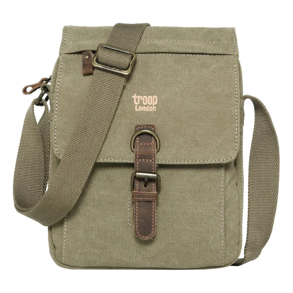 Troop London Strong Canvas Cross body Bag with Front Buckle — Khaki