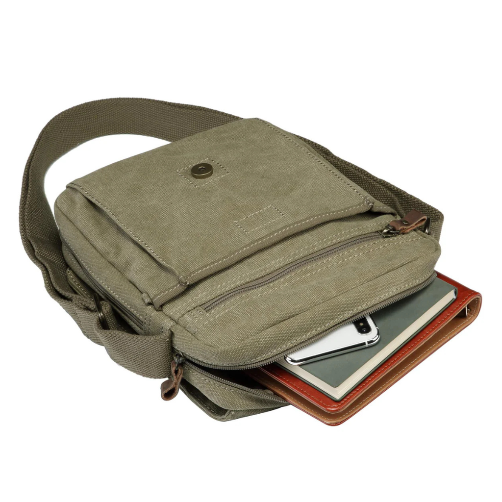 Troop London Strong Canvas Cross body Bag with Front Buckle — detail view