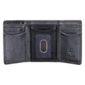 Black Visconti real leather trifold wallet with 7 card slots — open showing card slots