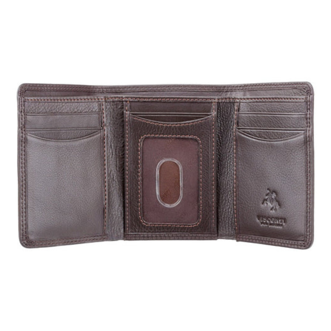 Brown Visconti real leather trifold wallet open
