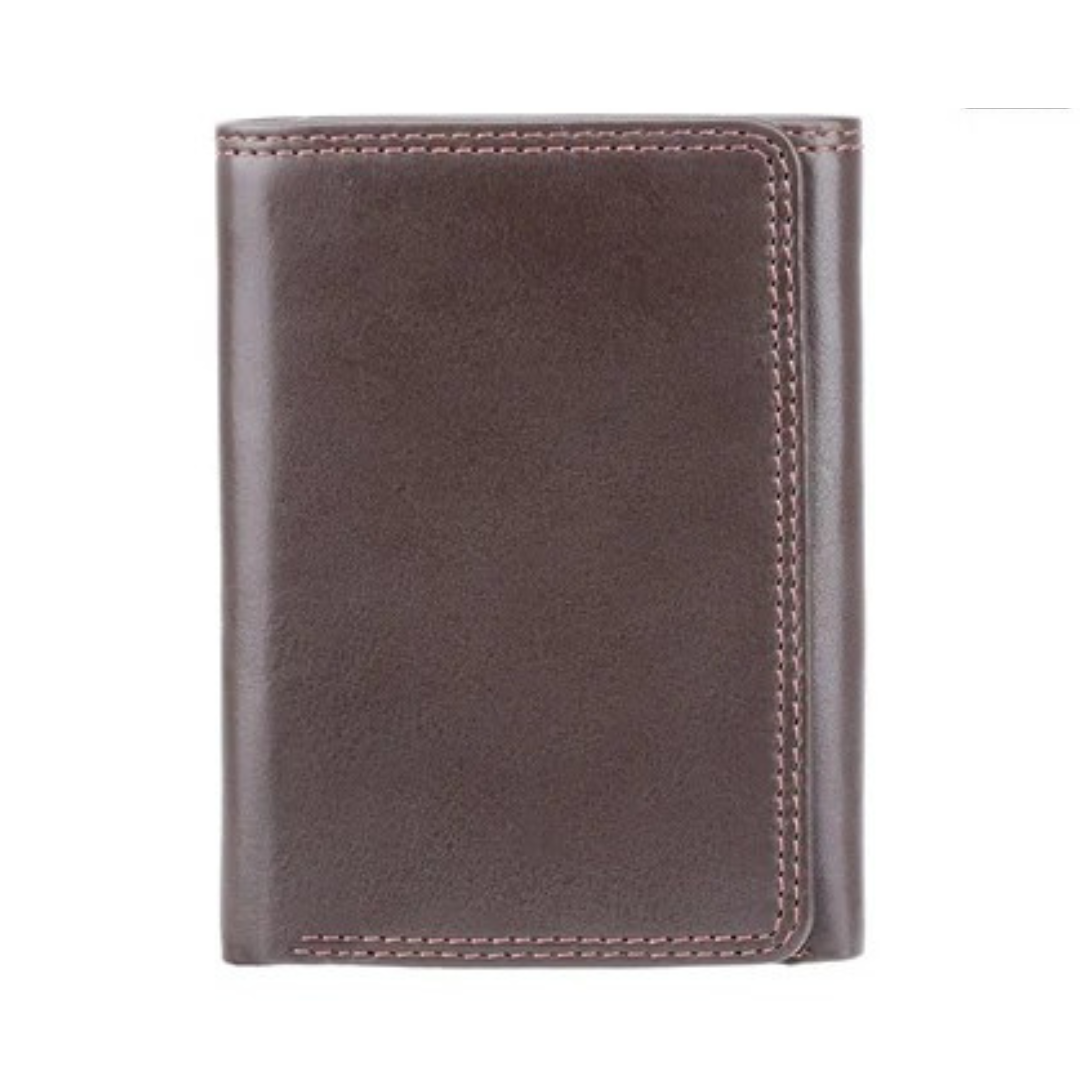 Brown Visconti real leather trifold wallet shown closed