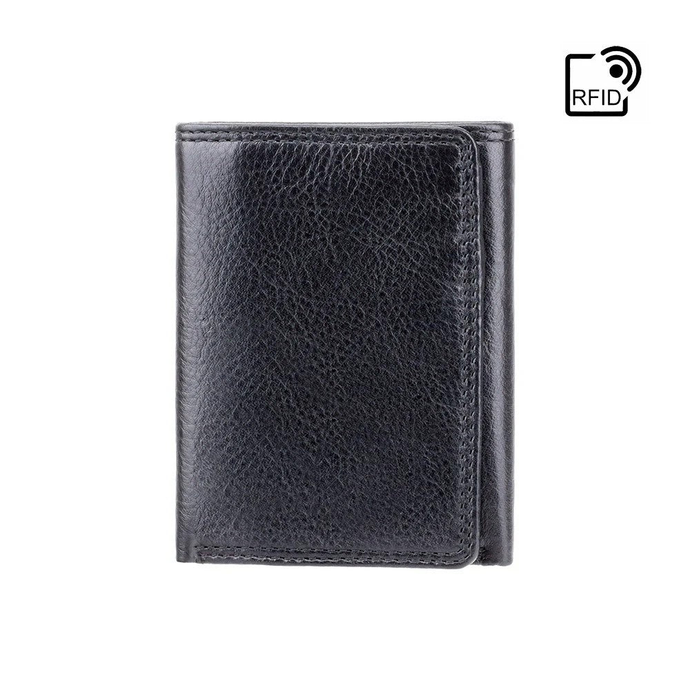 Black Visconti real leather trifold wallet — front