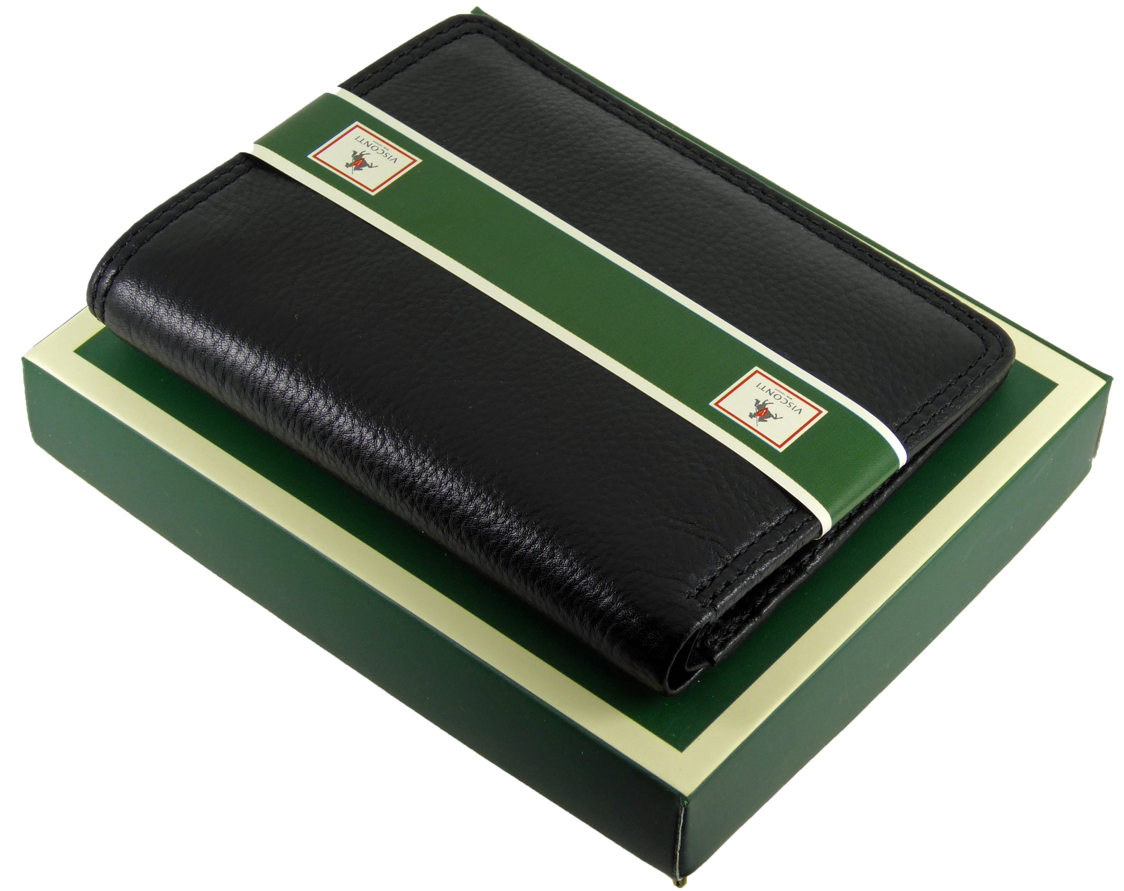 Black Slim Card Note Wallet - 8 Card Slots - Real Leather Visconti