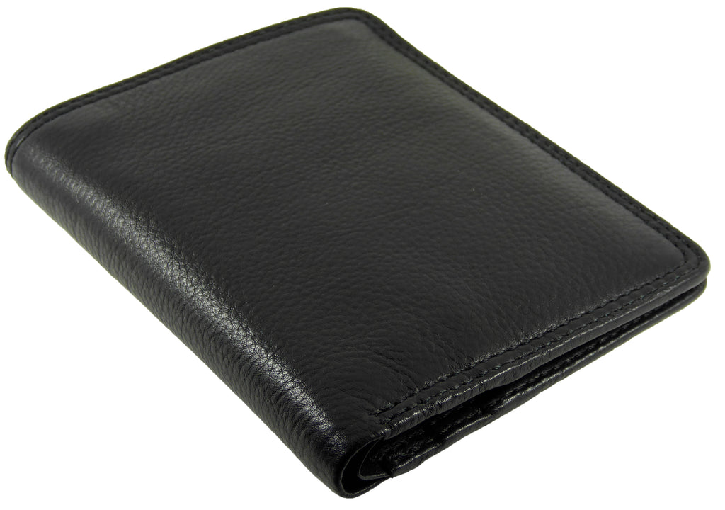 Black Slim Card Note Wallet - 8 Card Slots - Real Leather Visconti