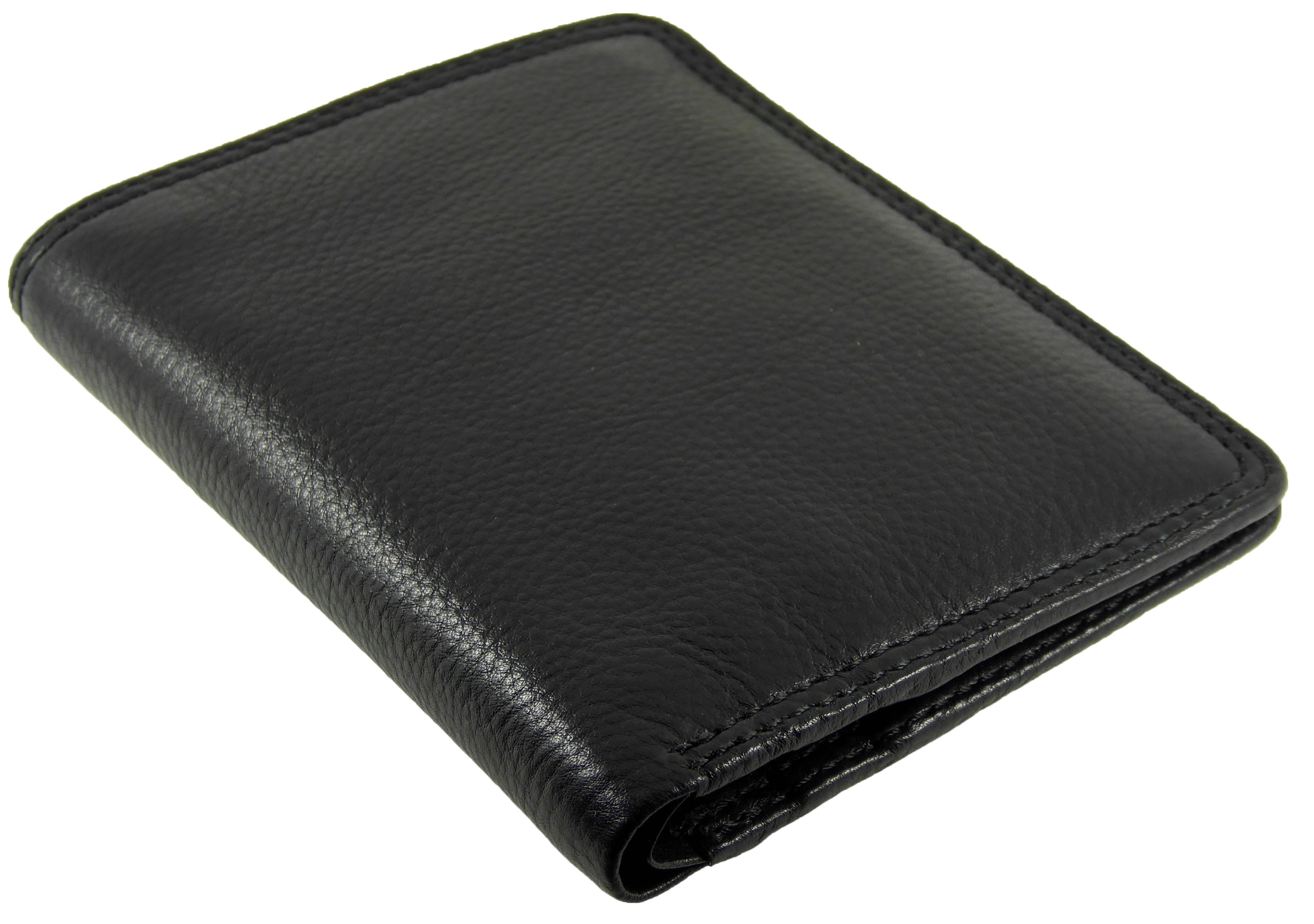 Black Slim Card Note Wallet - 8 Card Slots - Real Leather Visconti