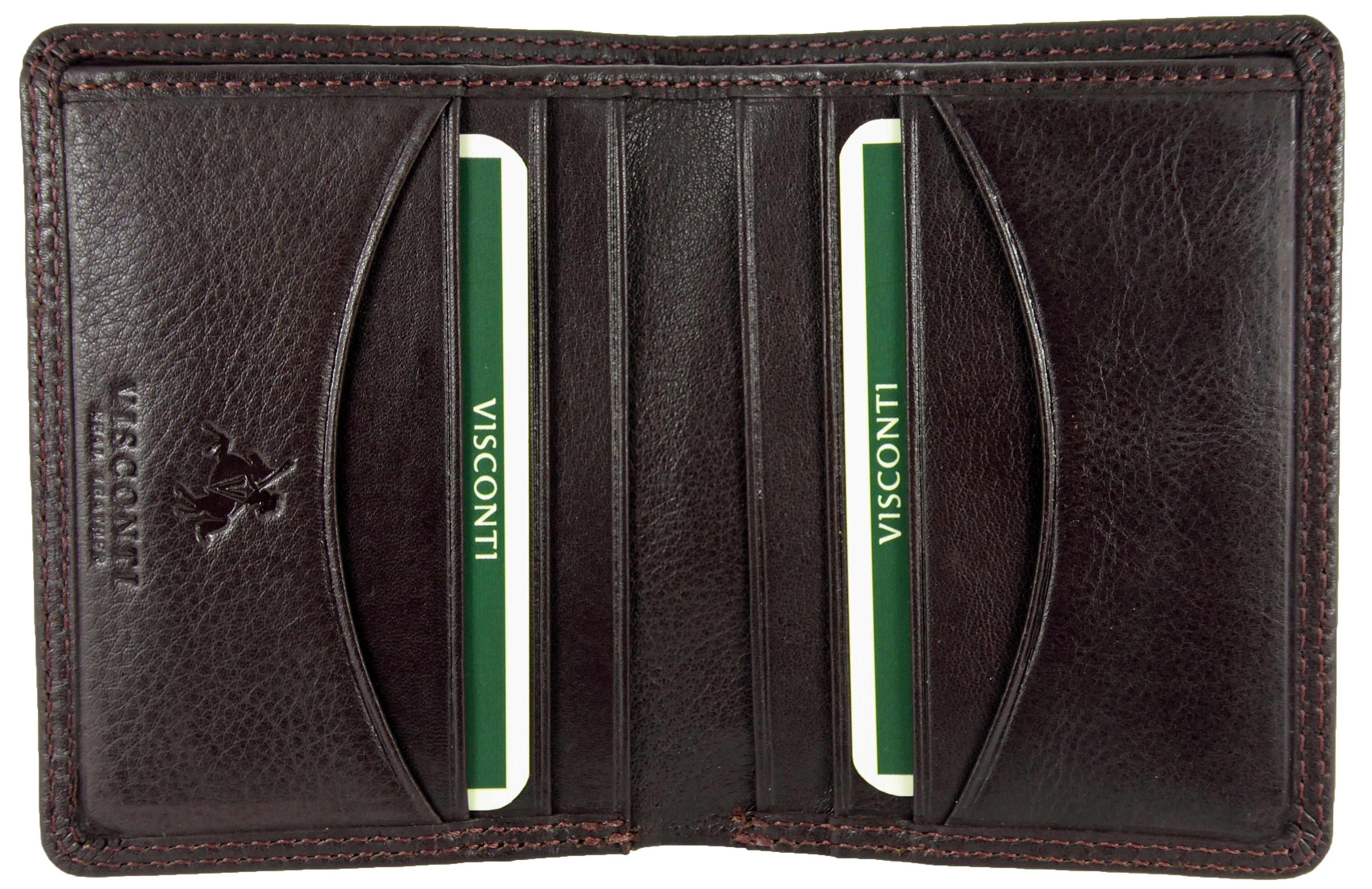 Slim Card Note Wallet - 8 Card Slots - Real Leather Visconti — Brown