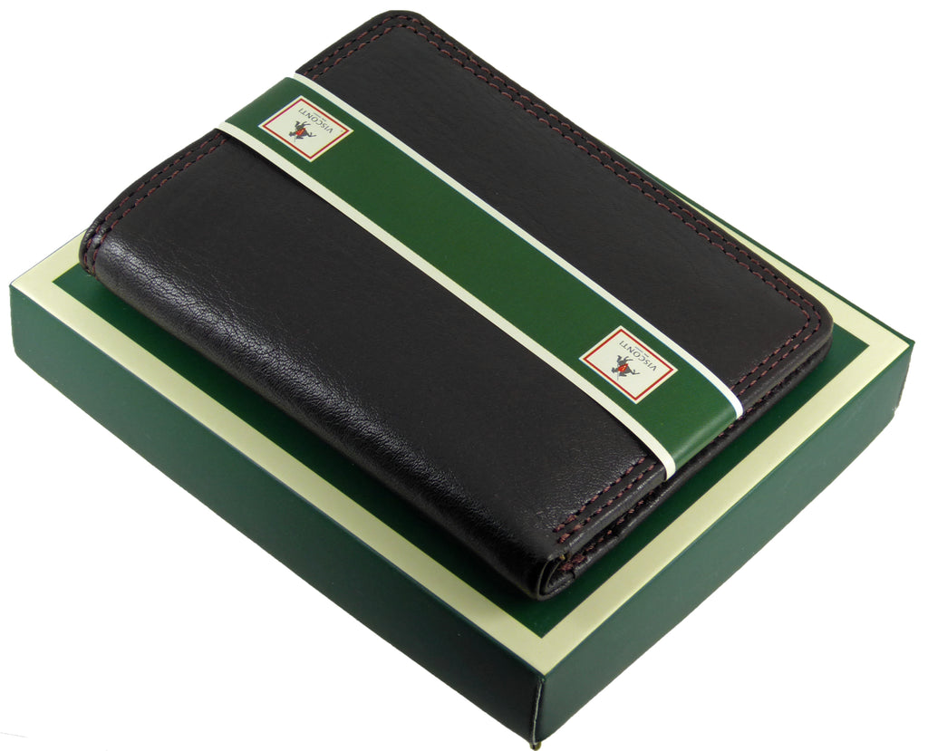 Brown Slim Card Note Wallet - 8 Card Slots - Real Leather Visconti