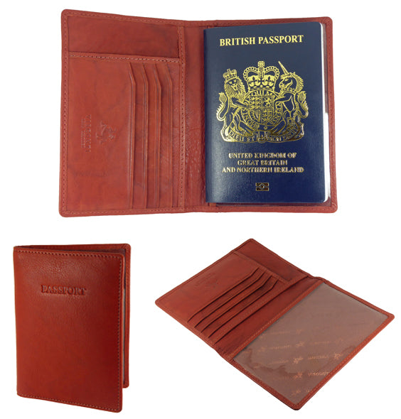 Brown Passport Holder Card Slots - Premium Real Leather - Boxed Visconti